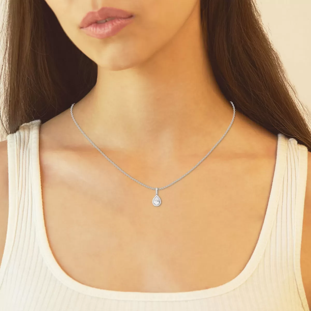 0.62 CT Pear Moissanite Diamond Halo Necklace