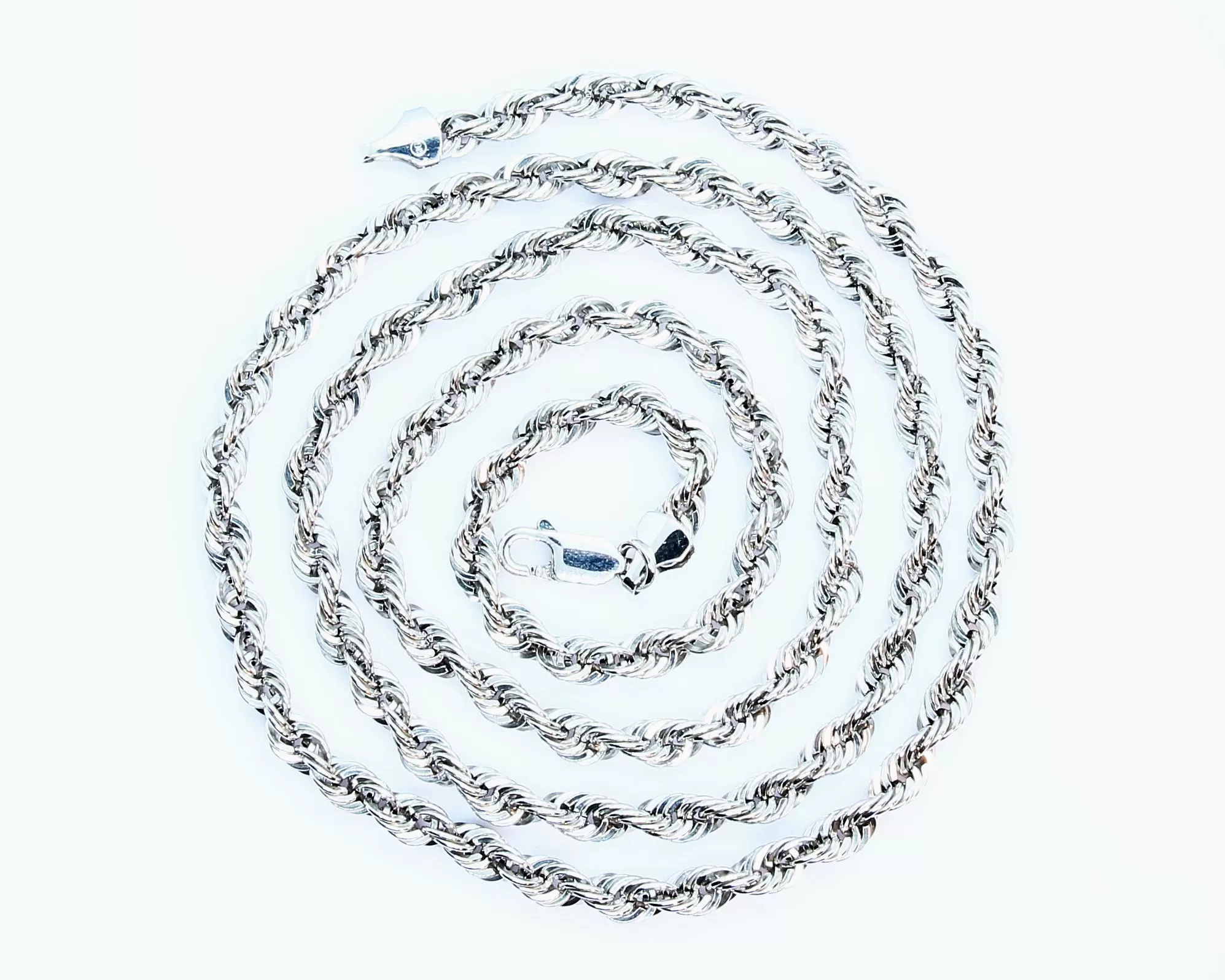 10k 10mm White Gold Light Weight Diamond Cut Rope Chains