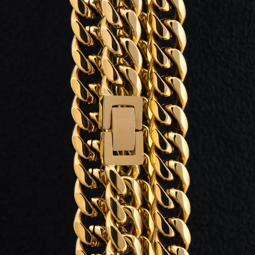 10mm Miami Cuban Link Chain and Bracelet Set for Men's Necklace in 18K Gold KRKC