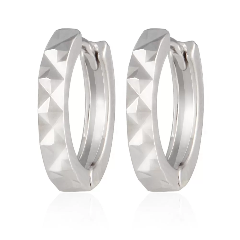 13 mm_ Diamond Cut Faceted Huggie Small Hoop Earrings