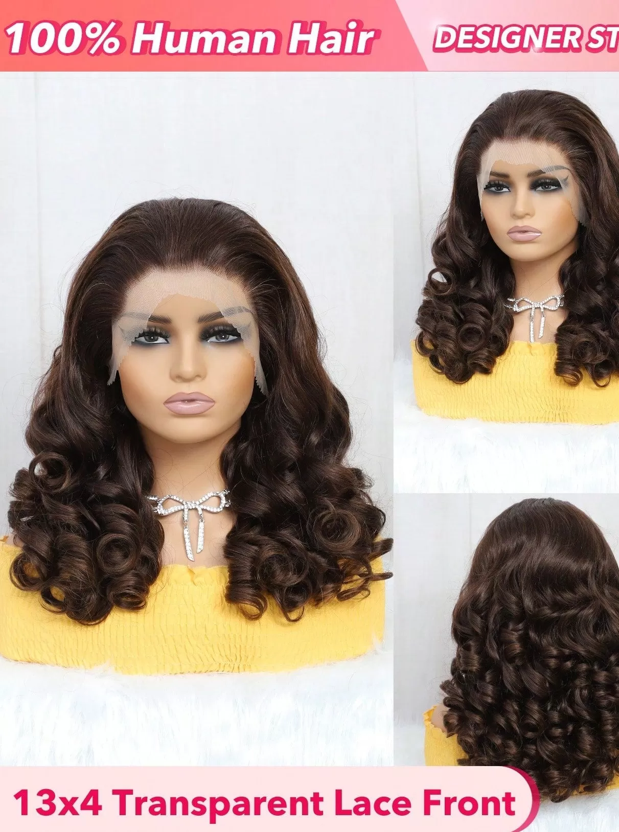 13X4 Transparent Lace Front Curly 250% Density Human Hair Wig