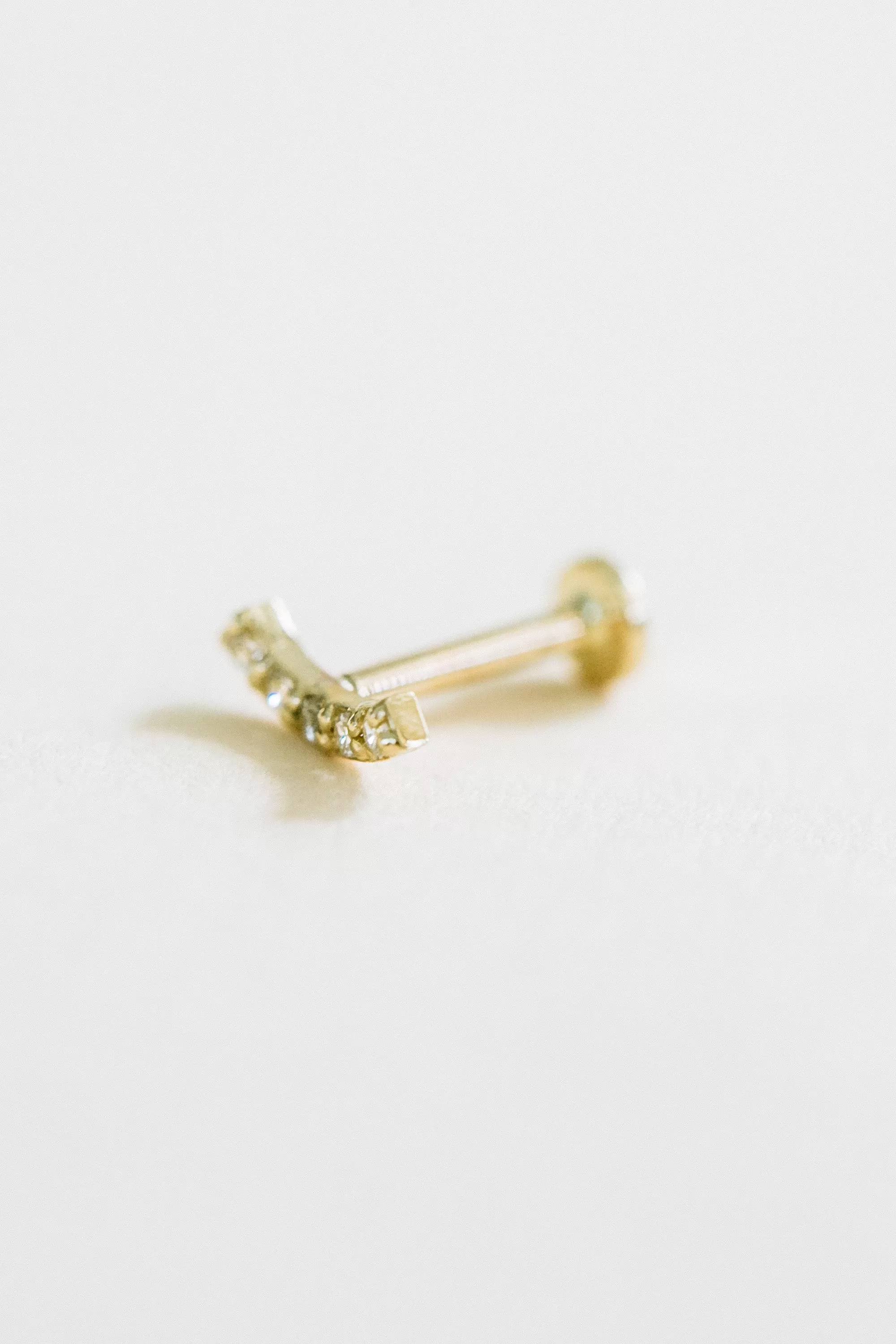 14K Solid Gold Cz or Diamond Curved Stick Tragus Helix Cartilage Internally Threaded Flat Back Earring Labret