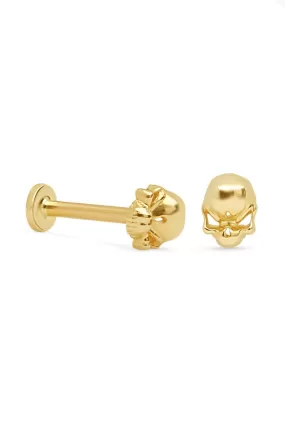 14K Solid Gold Skull Helix Cartilage Internally Threaded Flat Back Earring Labret Stud