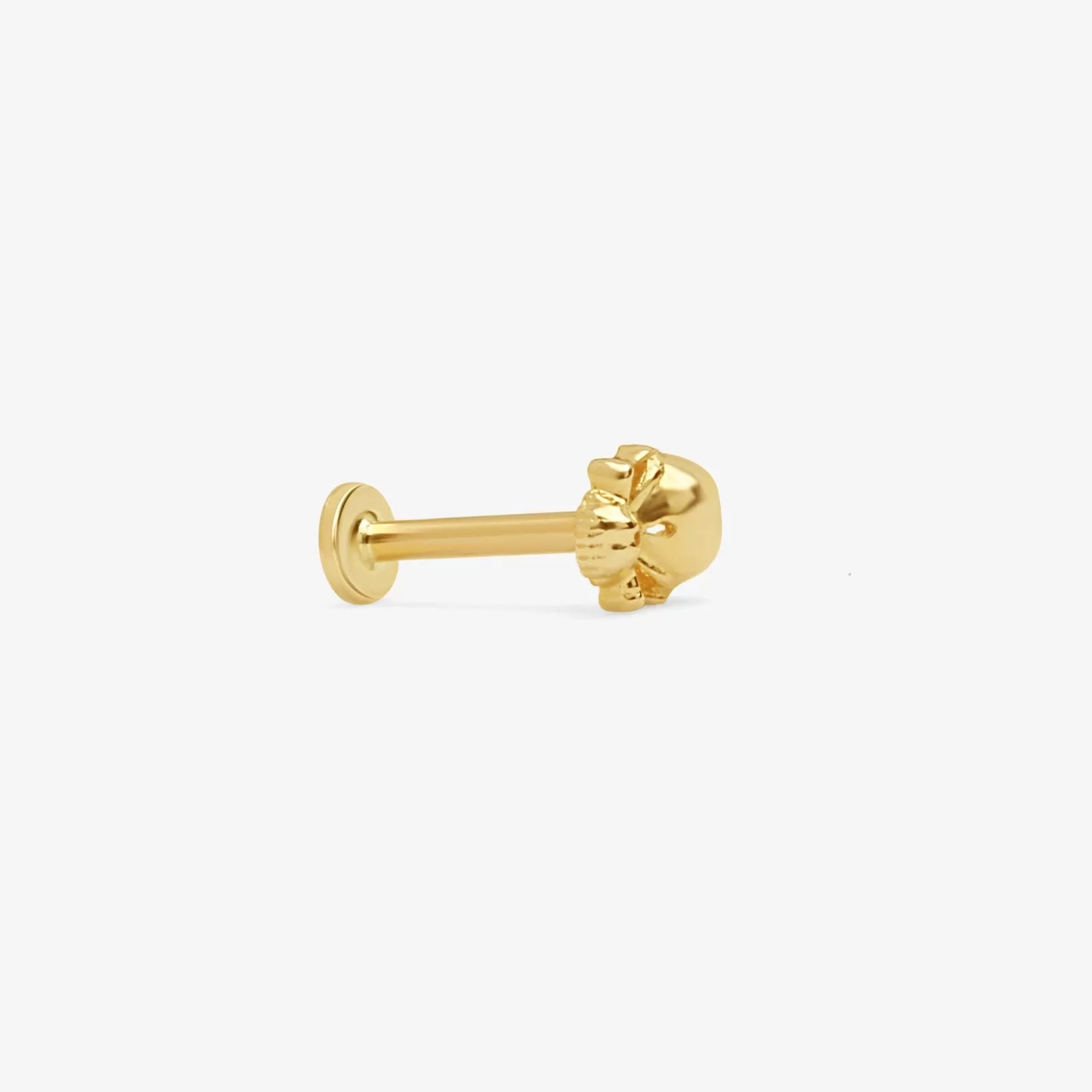 14K Solid Gold Skull Helix Cartilage Internally Threaded Flat Back Earring Labret Stud