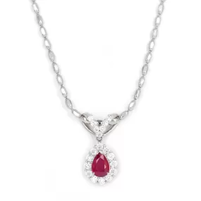 1.53 Carat Pear ''Pigeon's Blood'' Natural Ruby Diamond Halo Pendant Necklace