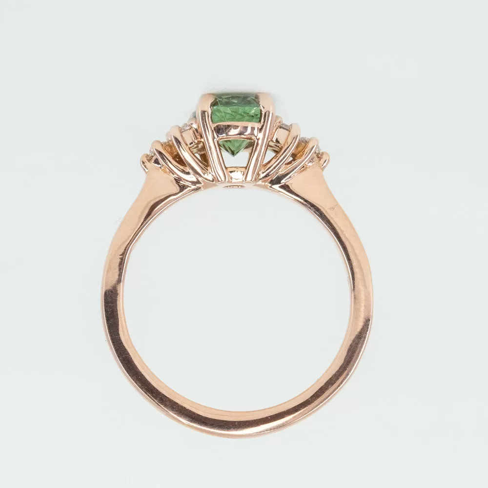 1.63ct Green Teal Montana Sapphire and Diamond Cluster Ring in 14k Rose Gold