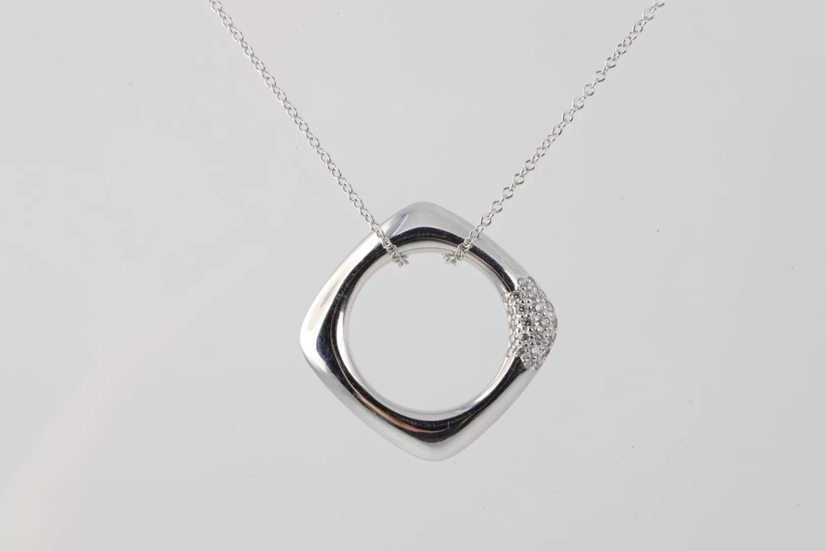 16" Tiffany & Co. 18k White Gold 0.15tcw Diamond Square Circle Necklace(9.52g.)