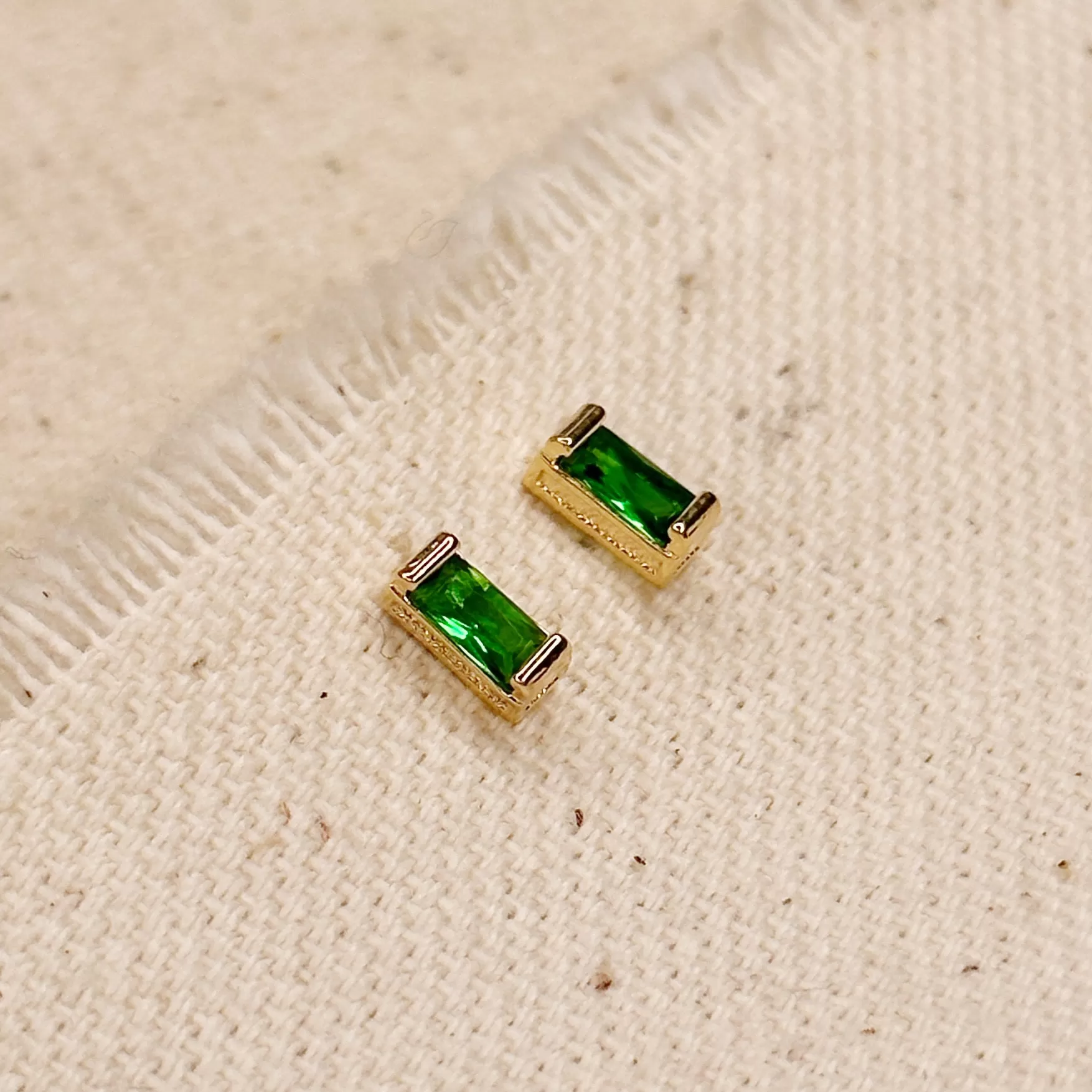 18k Gold Filled Baguette Birthstone Stud Earrings