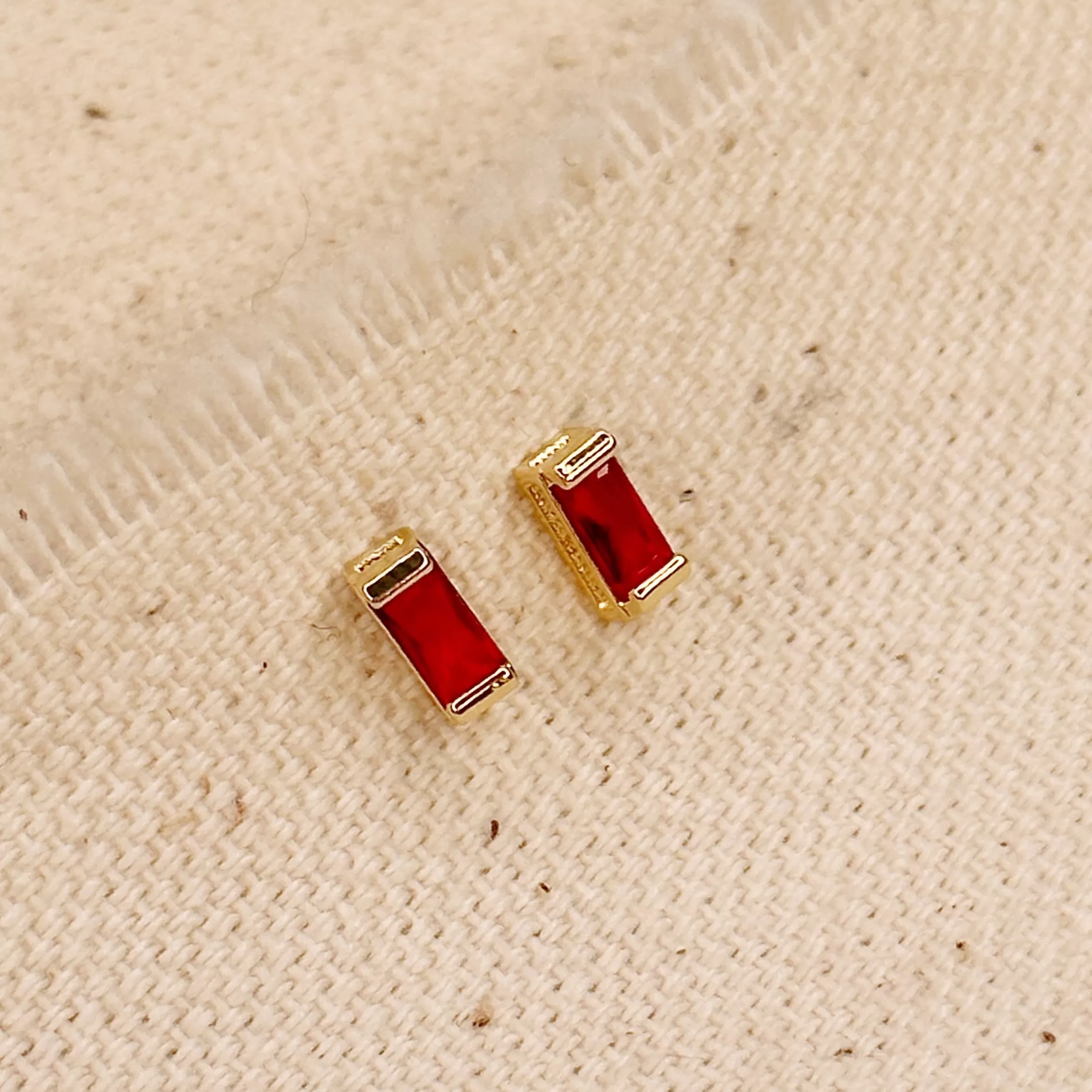 18k Gold Filled Baguette Birthstone Stud Earrings