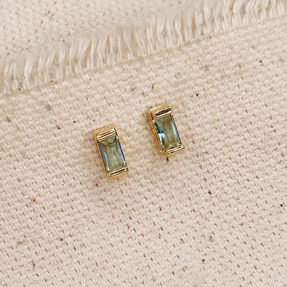 18k Gold Filled Baguette Birthstone Stud Earrings