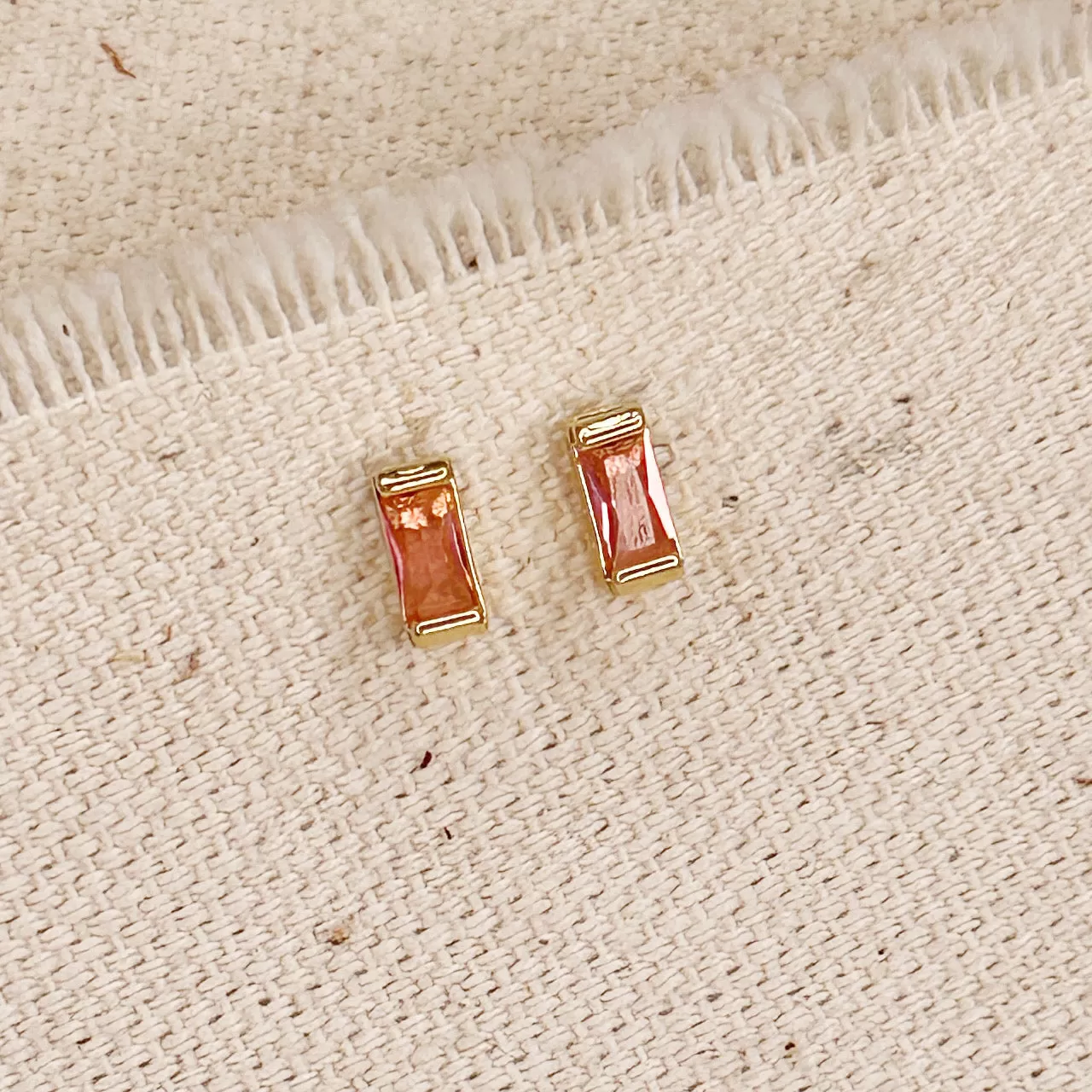 18k Gold Filled Baguette Birthstone Stud Earrings