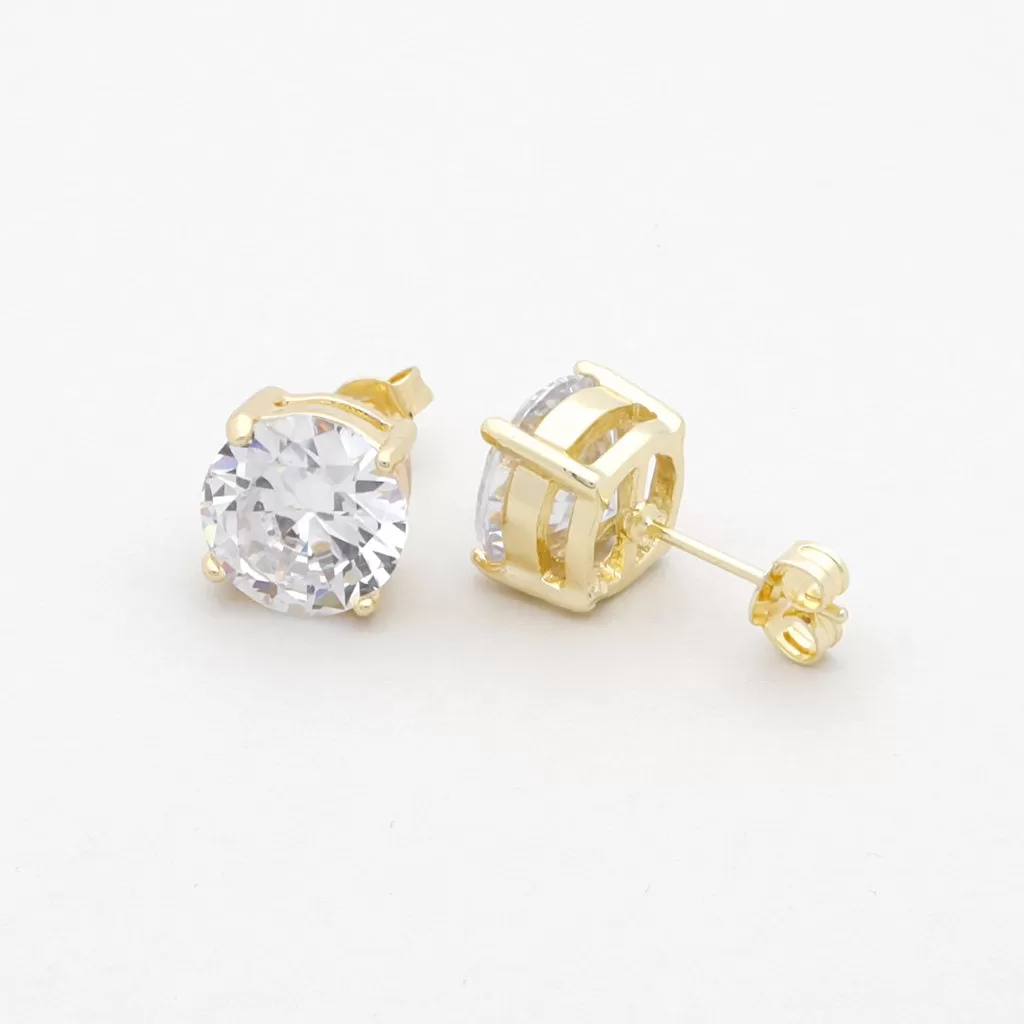 18K Gold Plated Clear Round C.Z Studs Earrings