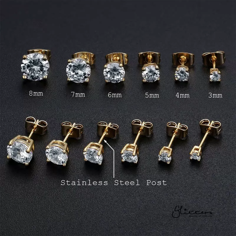 18K Gold Plated Clear Round C.Z Studs Earrings