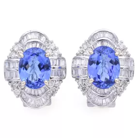 18K White Gold Tanzanite and 1.56 TCW Diamond Omega-Back Earrings