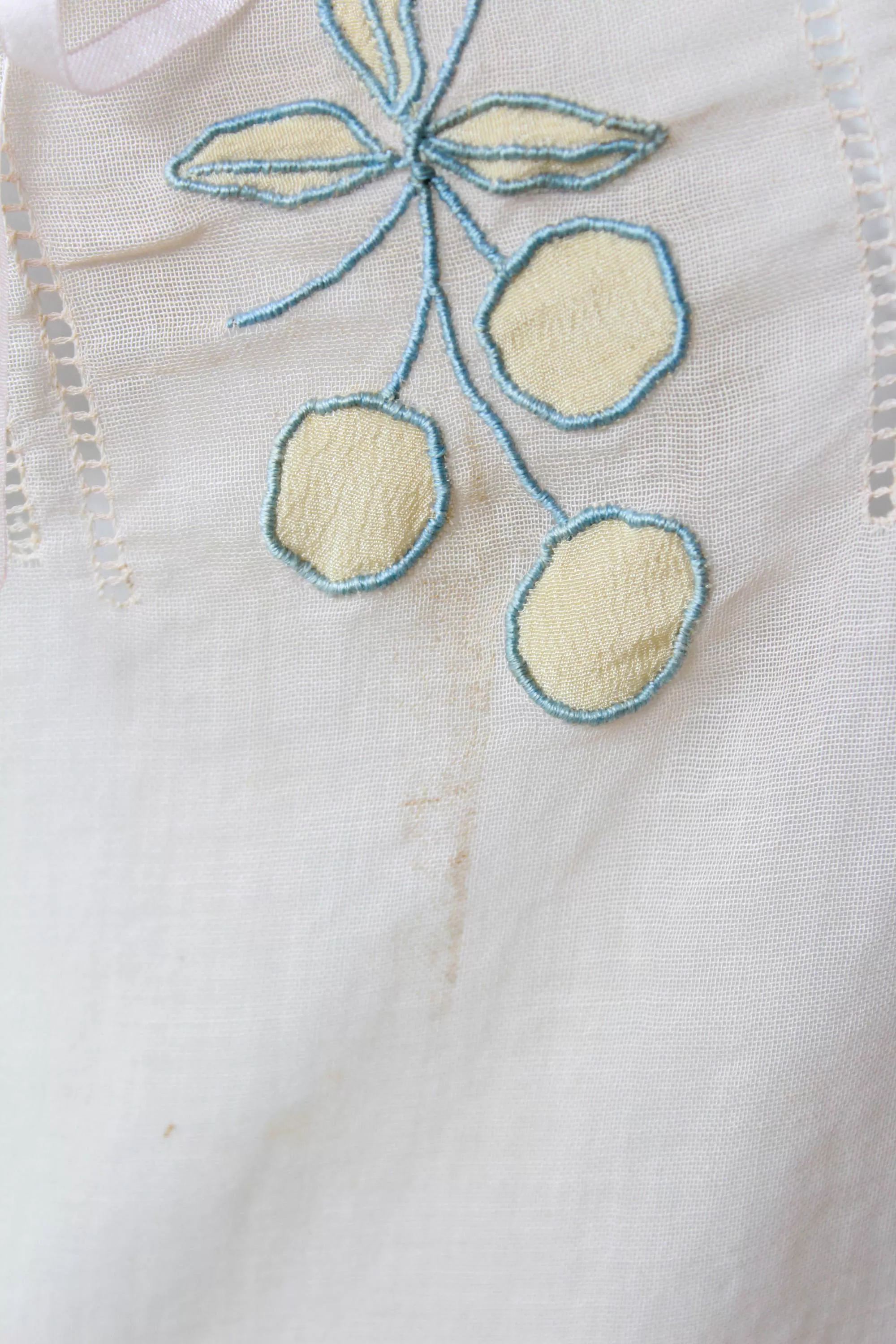 1920s Cotton Step In with Fruit Applique, French Voile