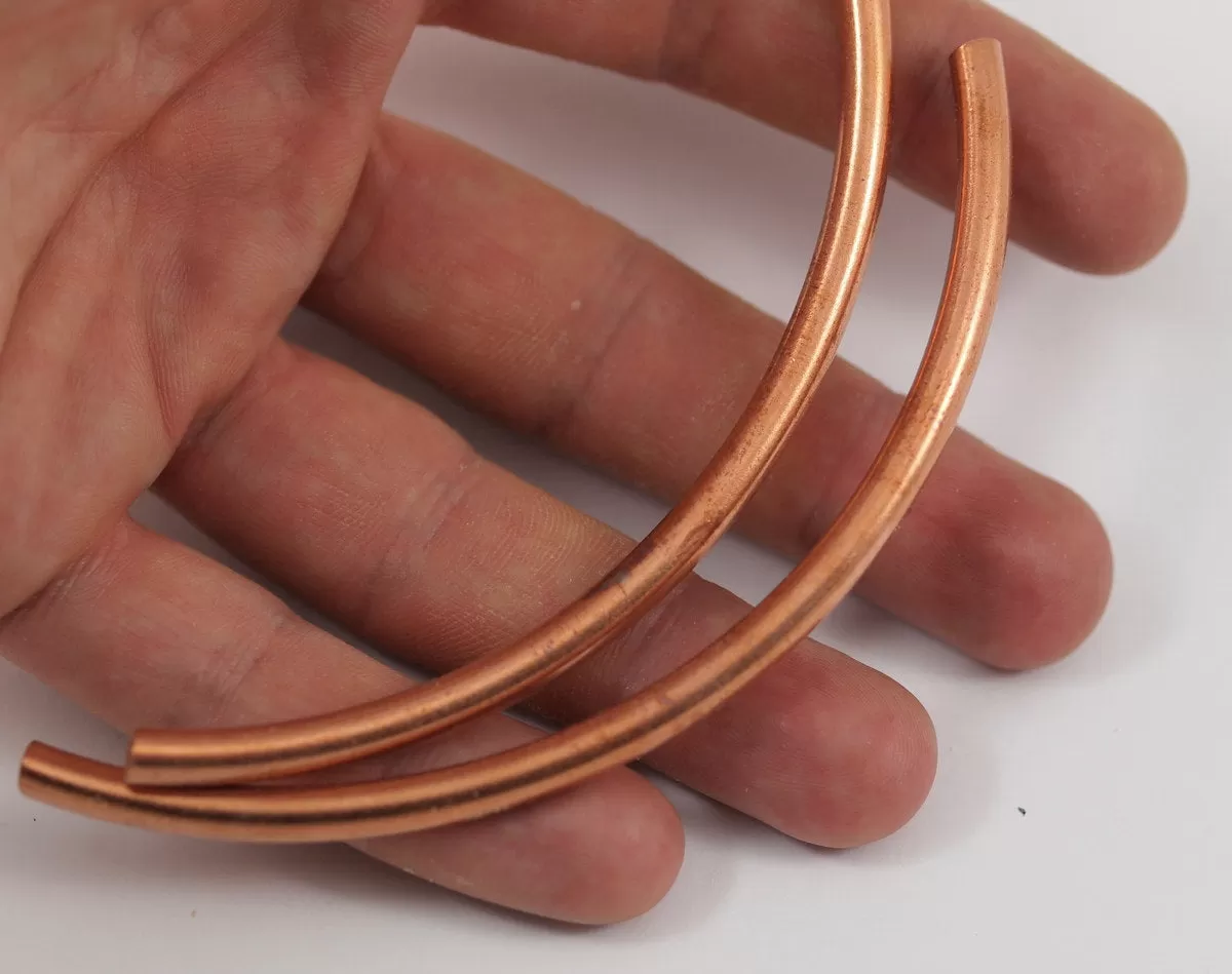 2 Raw Copper Curved Extra Long Tube Findings ( 110x5mm ) D0479