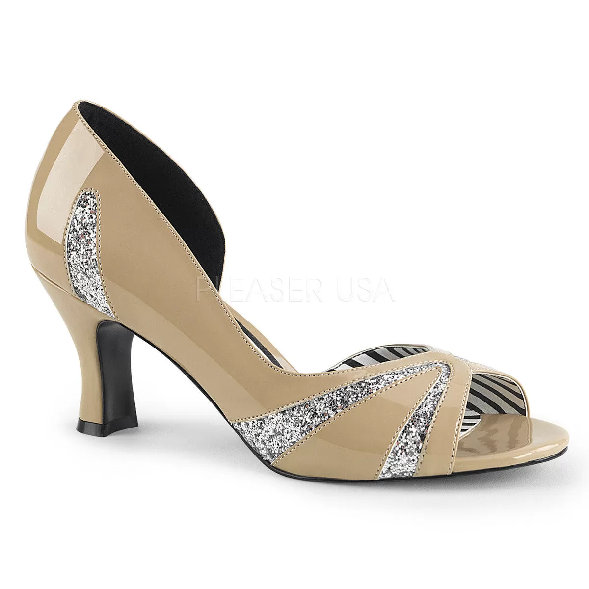 3 Inch Heel JENNA-03 Cream Pat-Silver Glitter