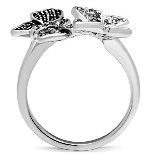 3W214 Rhodium Brass Ring with AAA Grade CZ in Clear