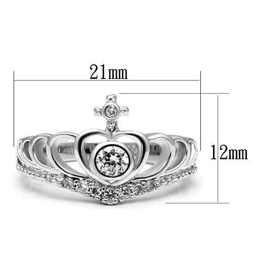 3W229 Rhodium Brass Ring with AAA Grade CZ in Clear