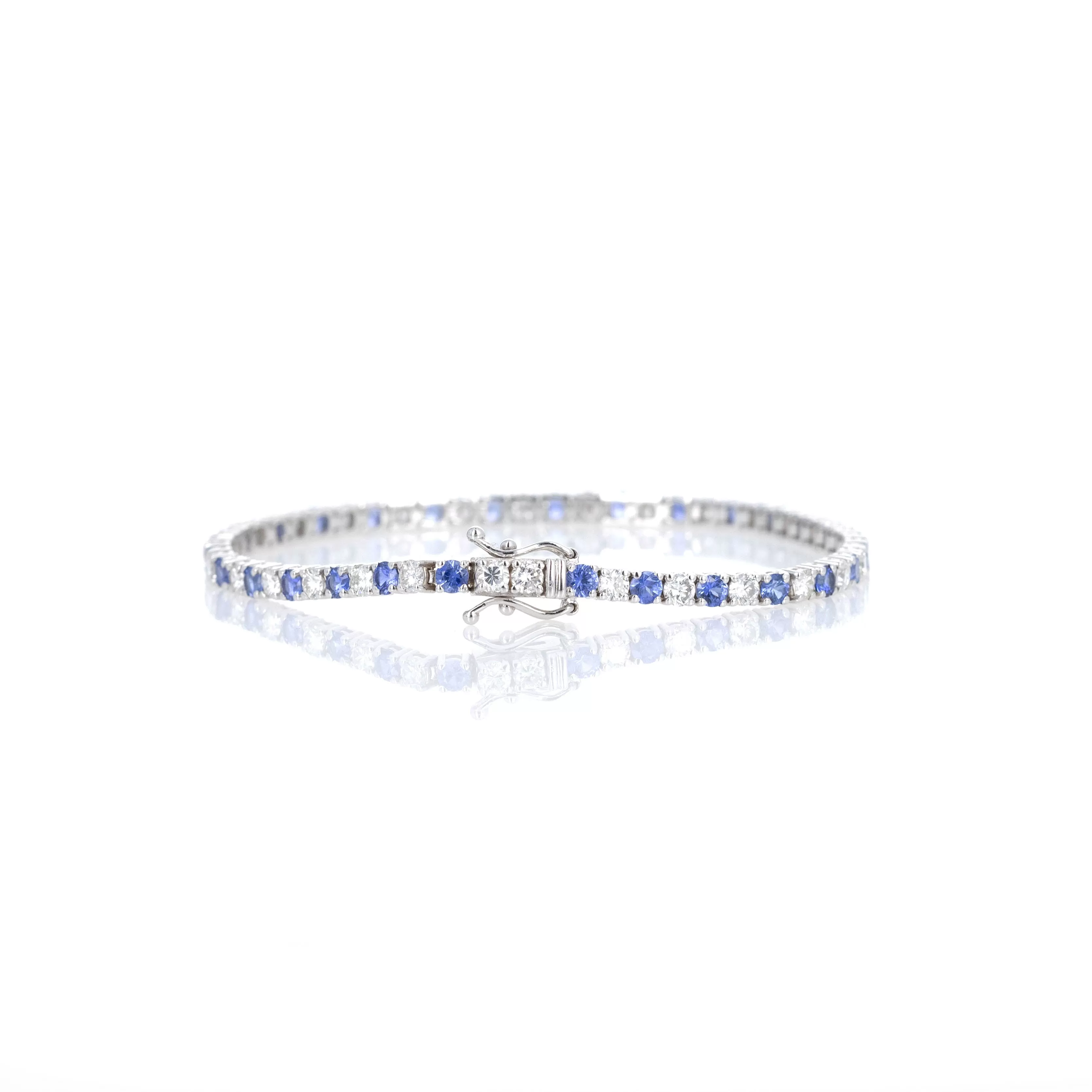 5.88 Carat Total Weight Round Natural Sapphire Diamond Tennis Bracelet