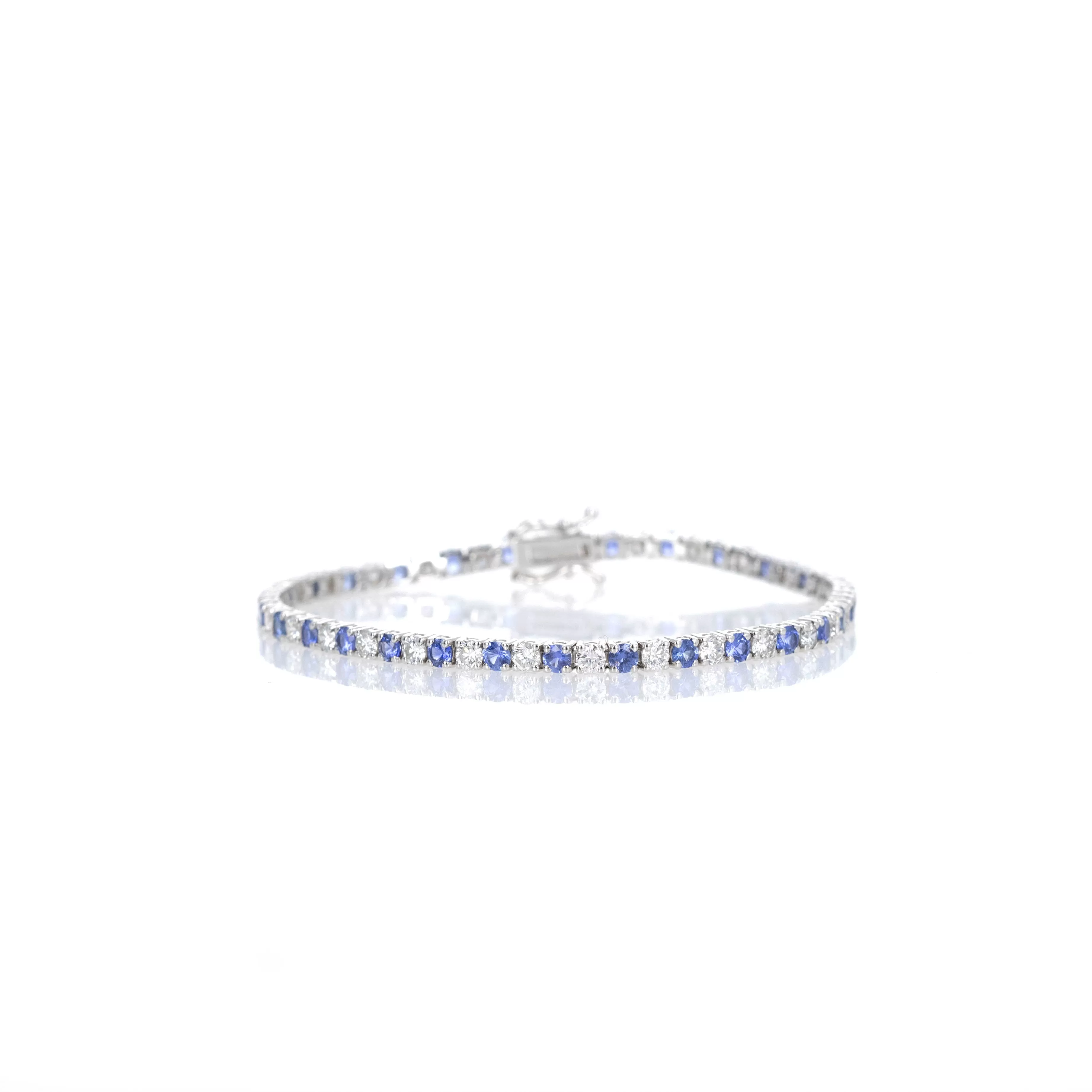 5.88 Carat Total Weight Round Natural Sapphire Diamond Tennis Bracelet