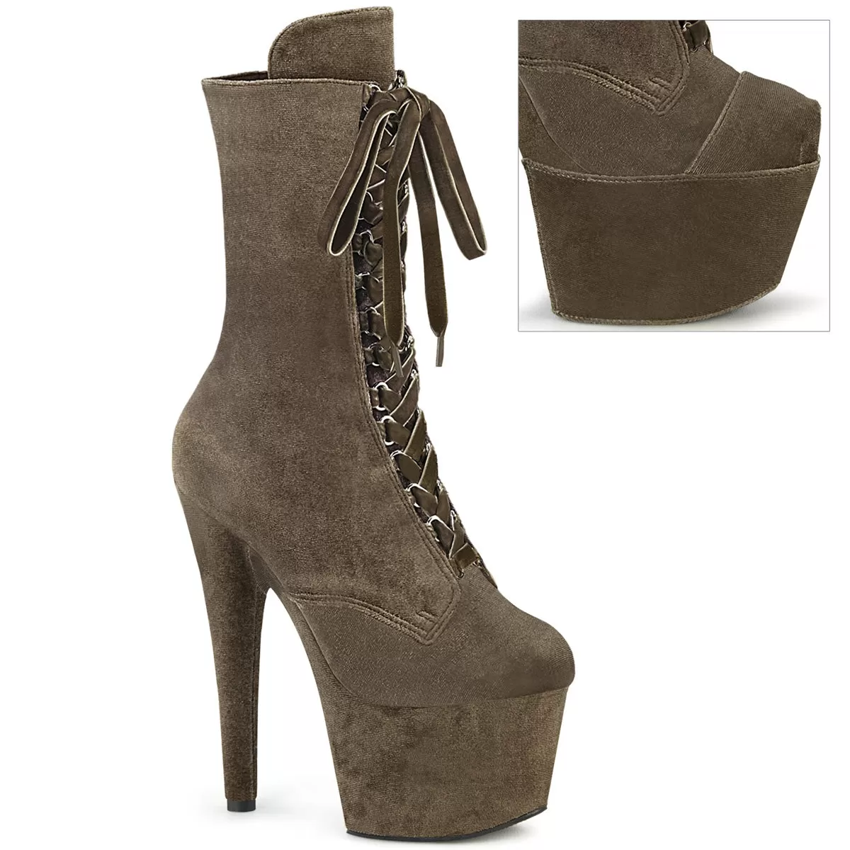 7 Inch Heel ADORE-1045VEL Khaki Velvet