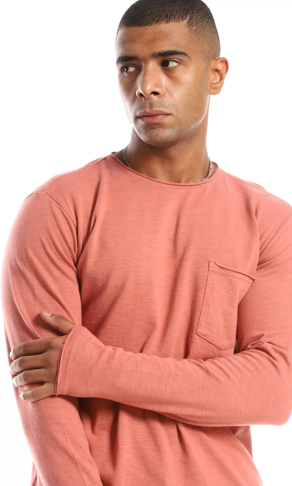 97731 Long Sleeves Round Neck Cotton T-Shirt - Dark Salmon