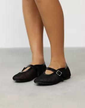 Addie Ballet Flat (Black Crinkle Print) - By Therapy