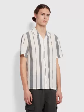 Adler Casual Fit Short Sleeve Stripe Revere Shirt In True Navy