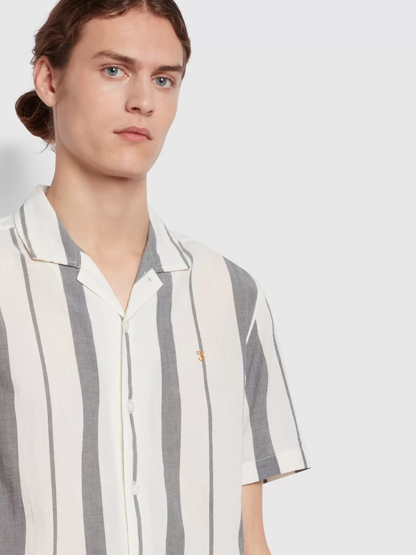 Adler Casual Fit Short Sleeve Stripe Revere Shirt In True Navy