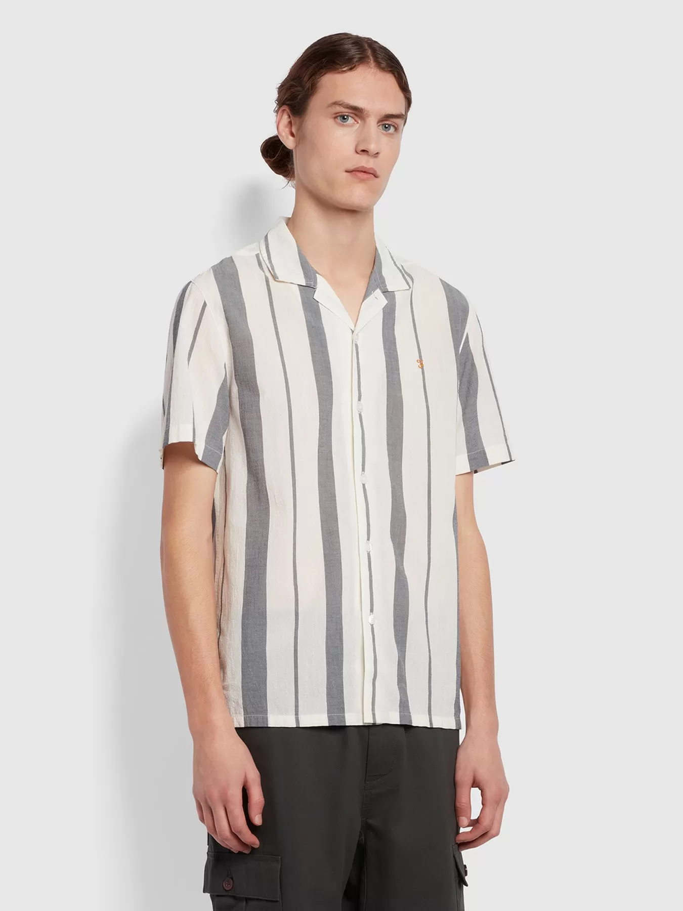 Adler Casual Fit Short Sleeve Stripe Revere Shirt In True Navy