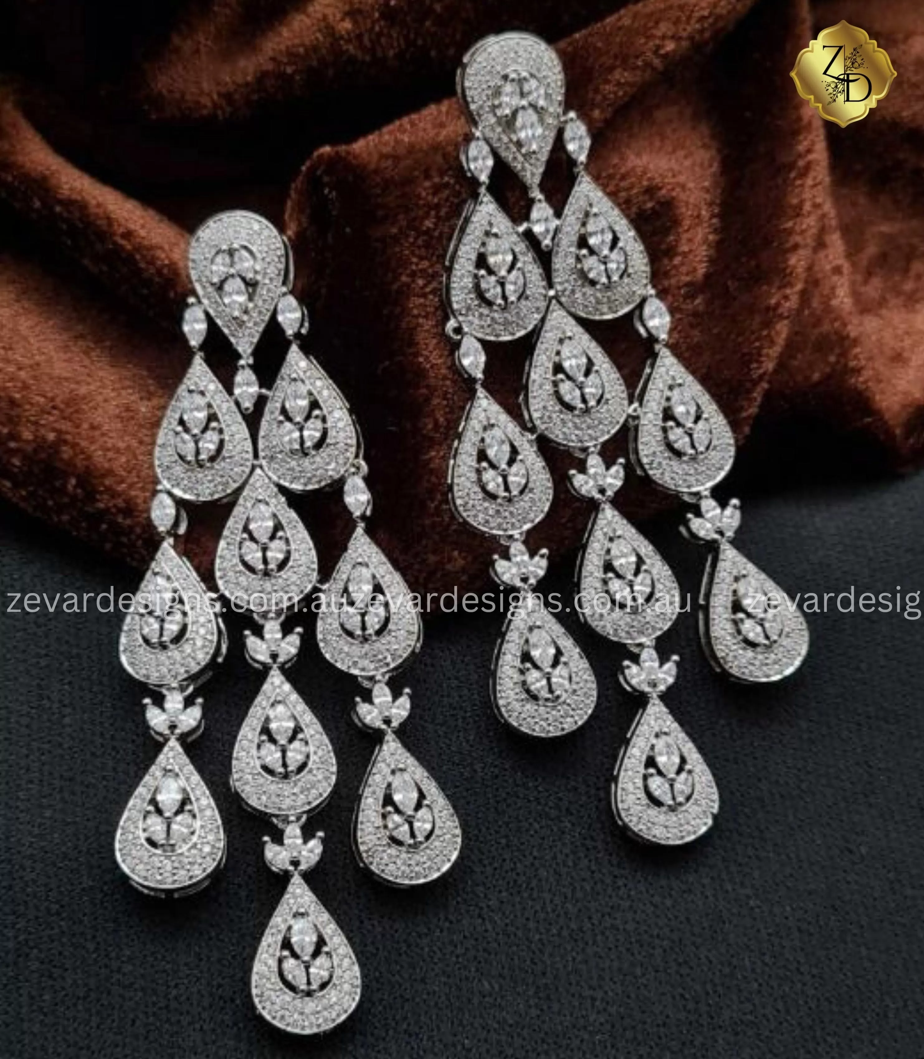 AD/ZIRCONIA STUDDED DROP EARRINGS