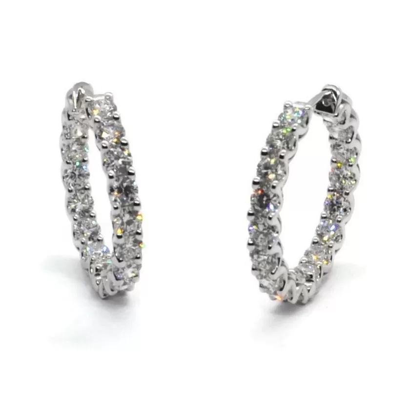 AFJ Diamond Collection - Hoop Earrings with Diamonds, 18k White Gold, Diameter 26 mm