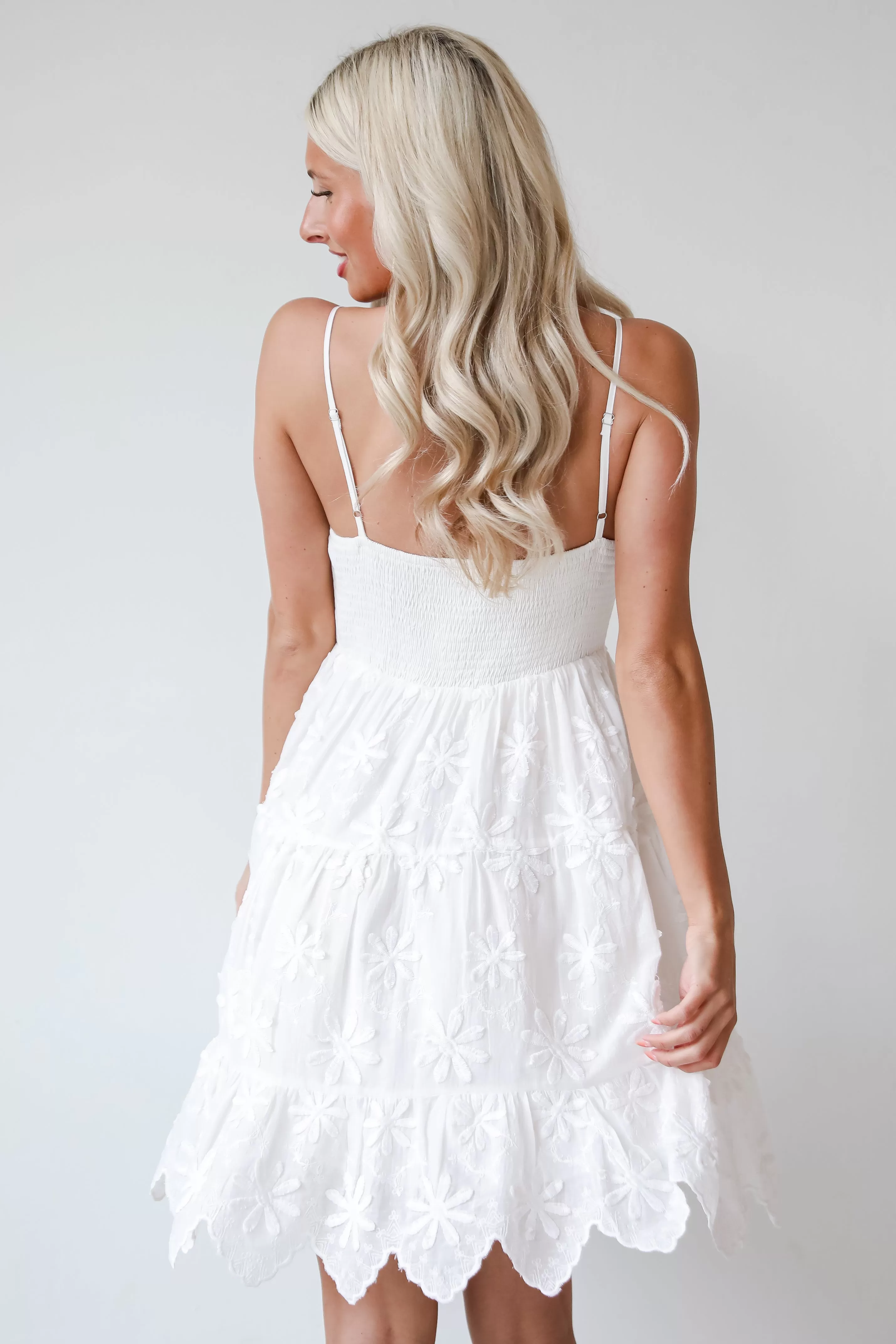 Airy Romance White Floral Embroidered Mini Dress