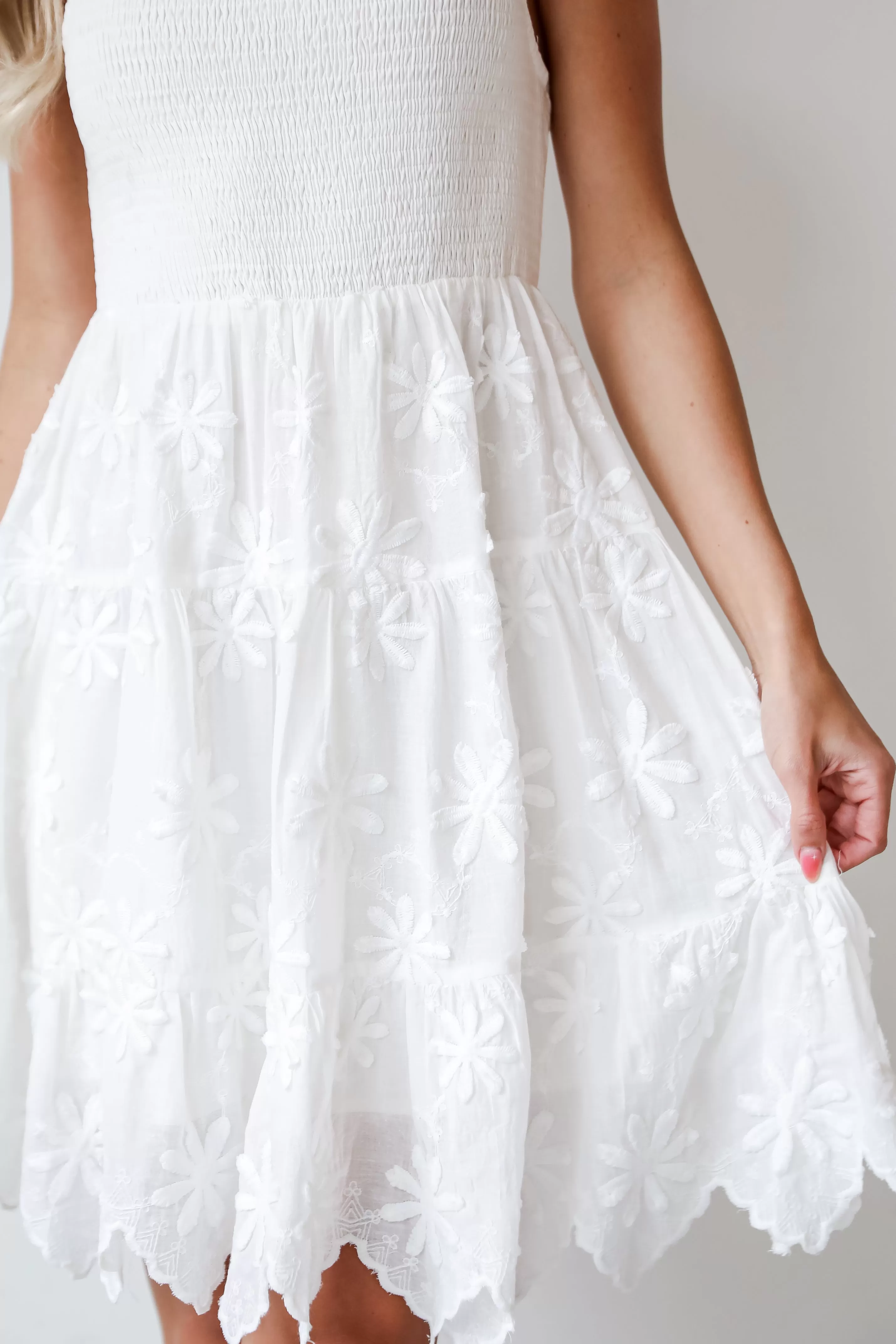 Airy Romance White Floral Embroidered Mini Dress