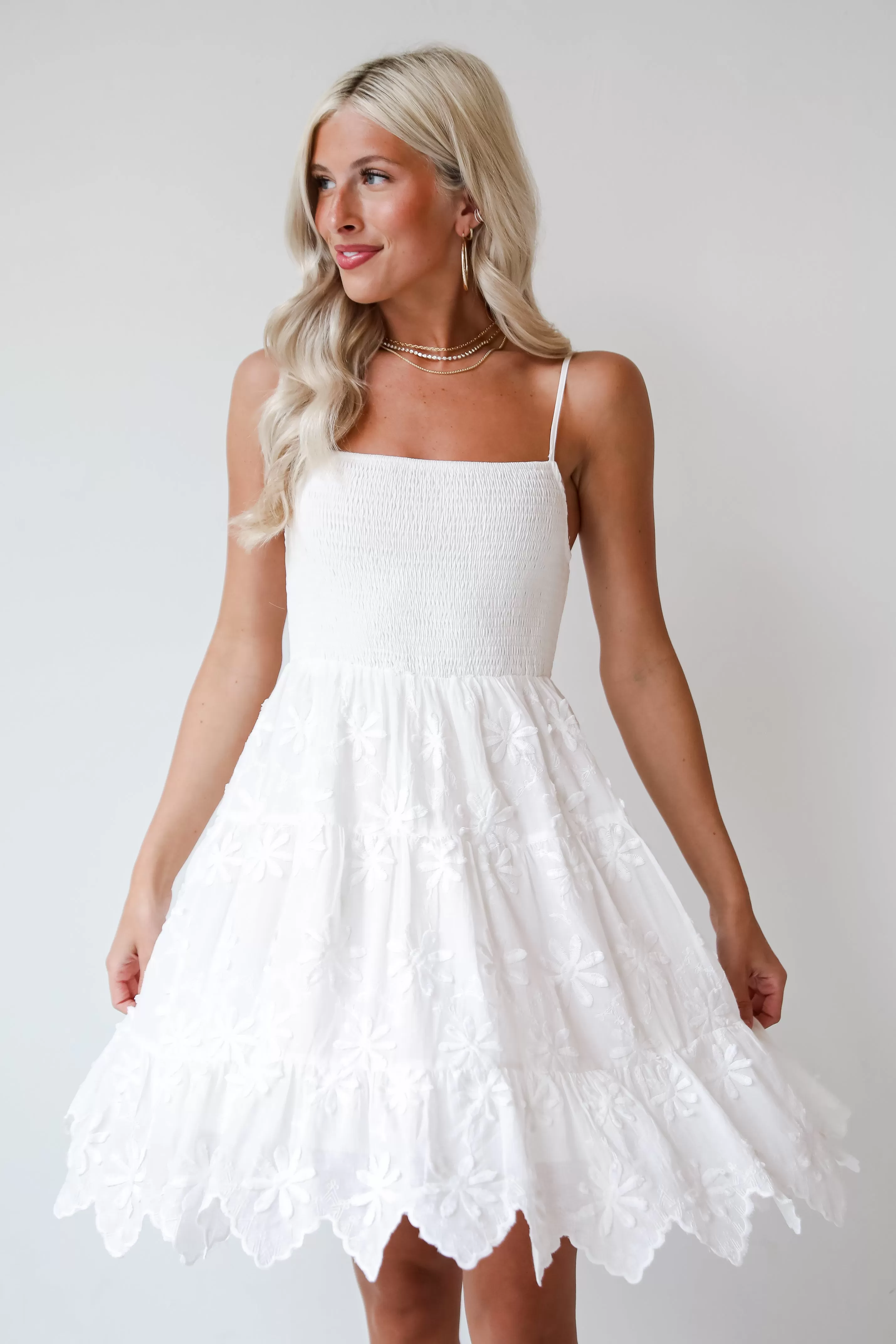 Airy Romance White Floral Embroidered Mini Dress