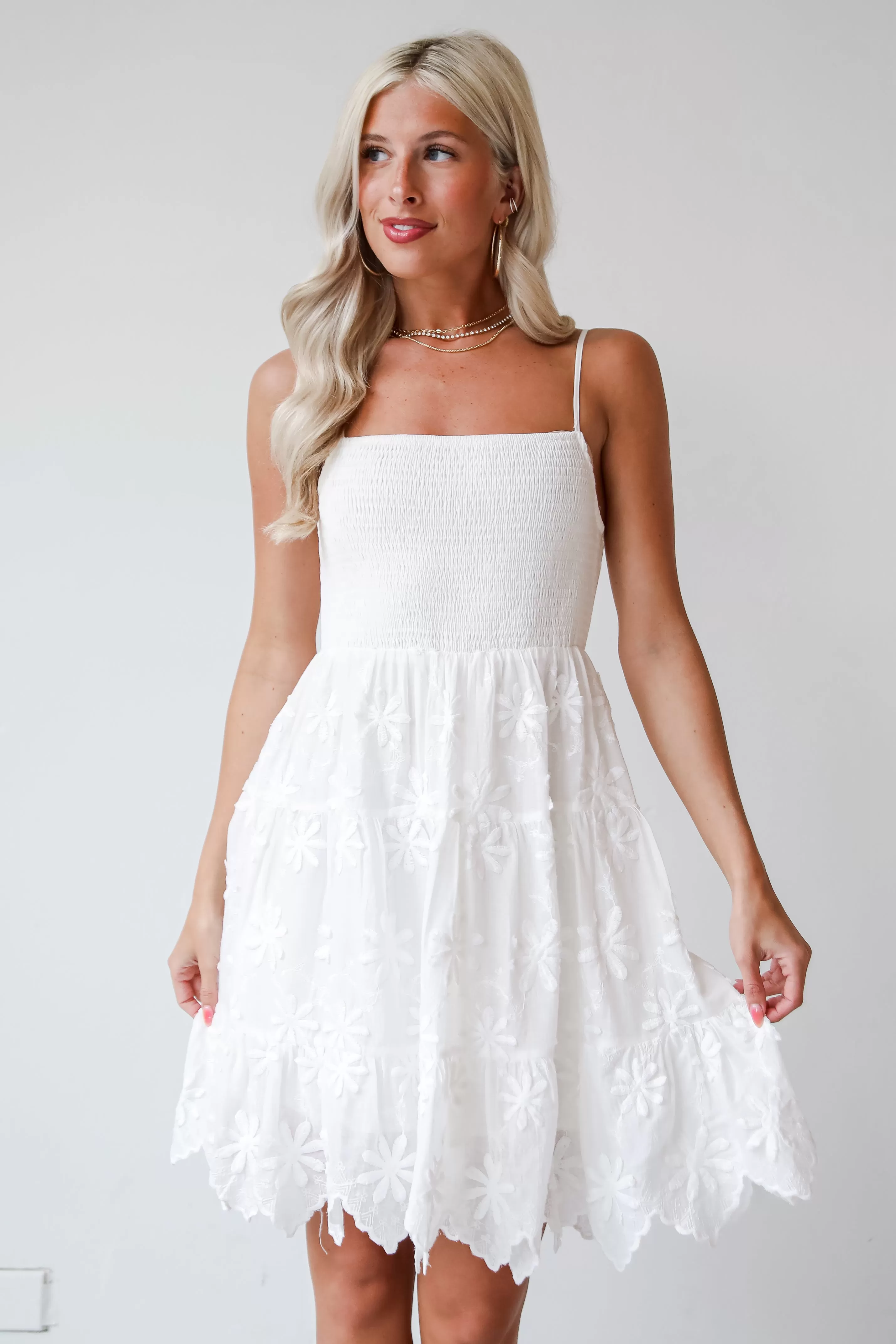 Airy Romance White Floral Embroidered Mini Dress