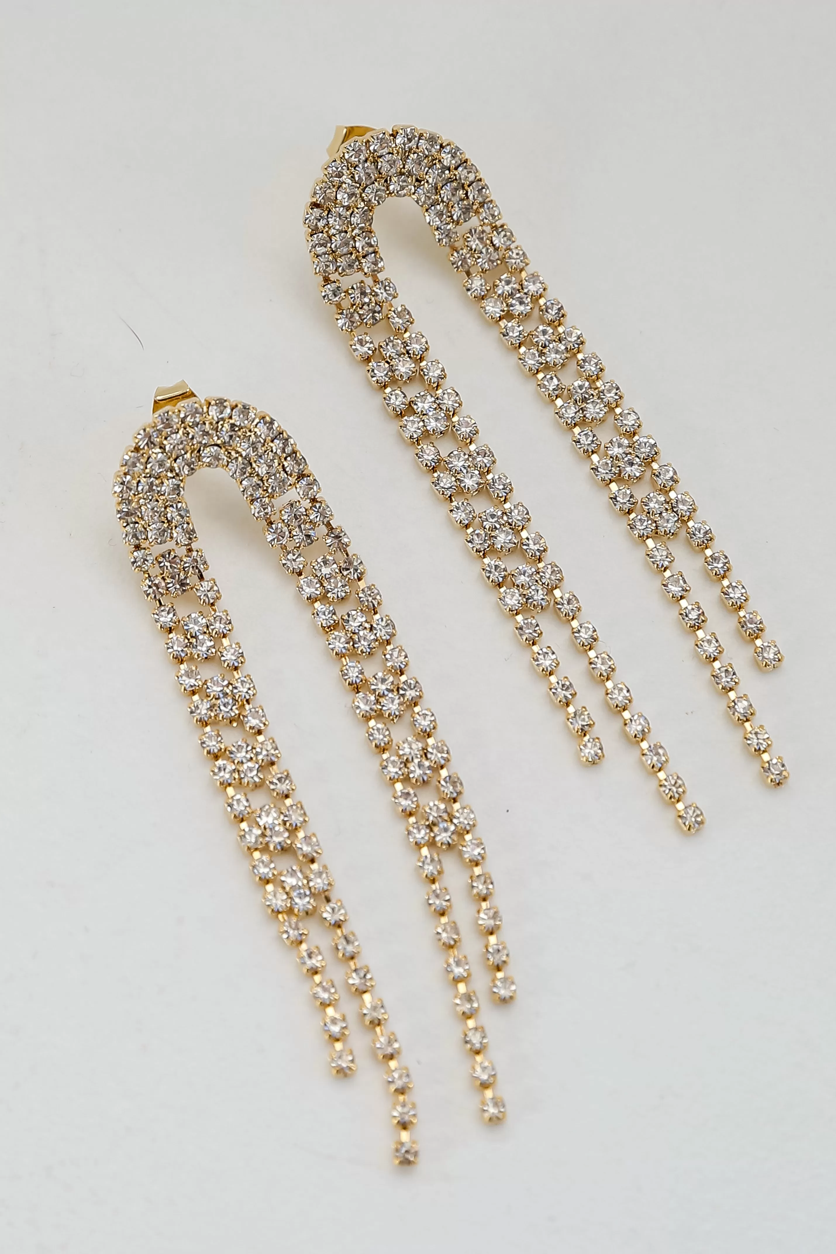 Alexa Gold Rhinestone Fringe Earrings