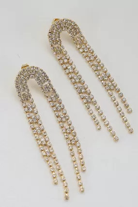 Alexa Gold Rhinestone Fringe Earrings