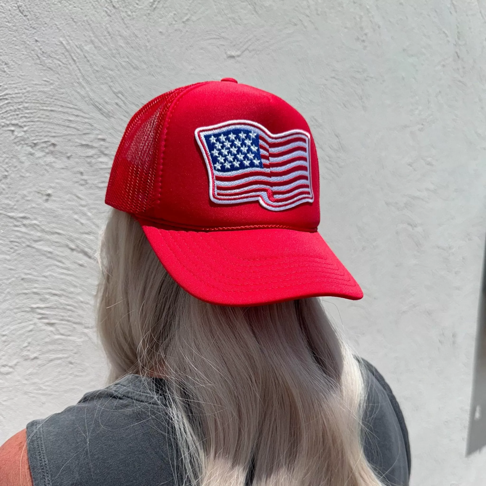 American Flag Trucker Hat in Red