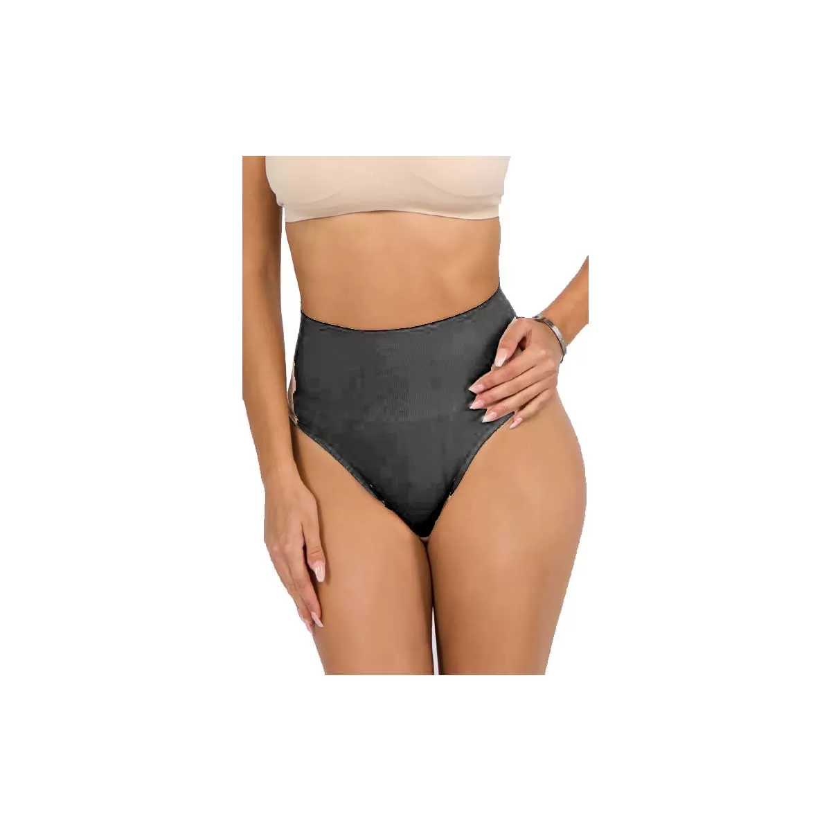 Anemone Women's High Waist Tummy Control Thong Underwear - Black