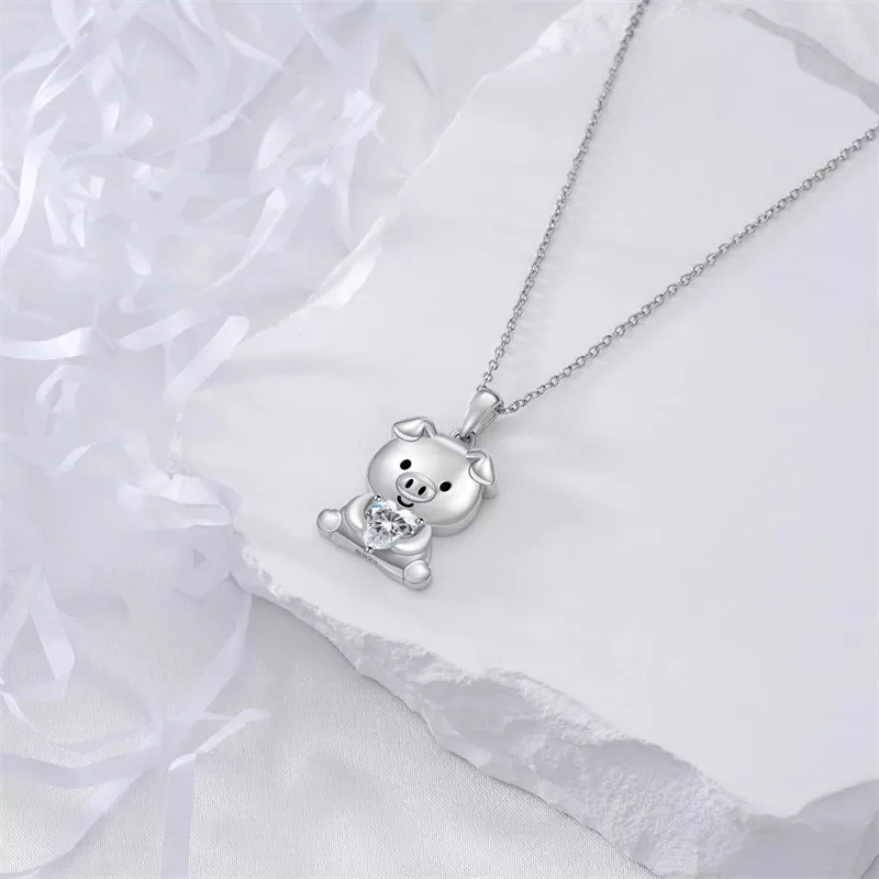 Animals Necklace for Women Daughter Sterling Silver Birthstones Necklace Gifts Pig Hamster Dragon Giraffe Jewelry  Graduation Animals Gift