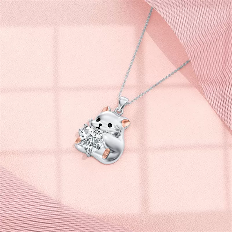 Animals Necklace for Women Daughter Sterling Silver Birthstones Necklace Gifts Pig Hamster Dragon Giraffe Jewelry  Graduation Animals Gift