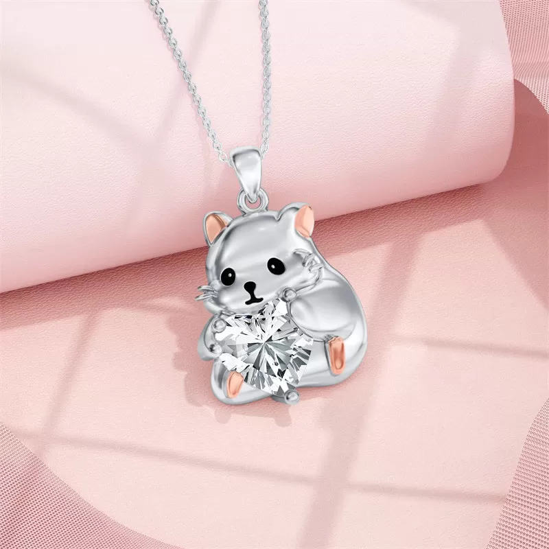 Animals Necklace for Women Daughter Sterling Silver Birthstones Necklace Gifts Pig Hamster Dragon Giraffe Jewelry  Graduation Animals Gift