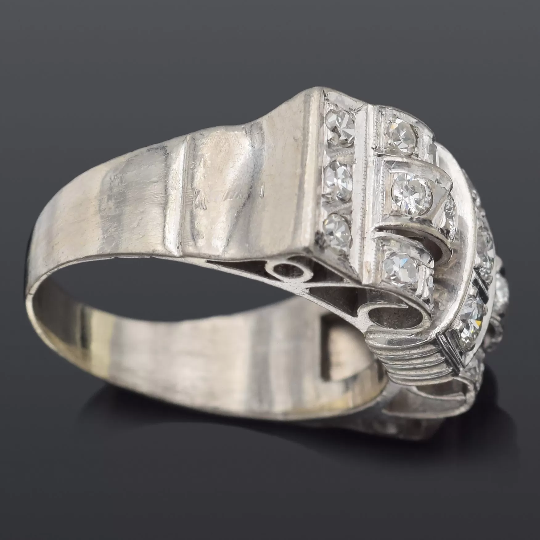 Antique Art Deco 14K White Gold 1.13 TCW Diamond Band Ring