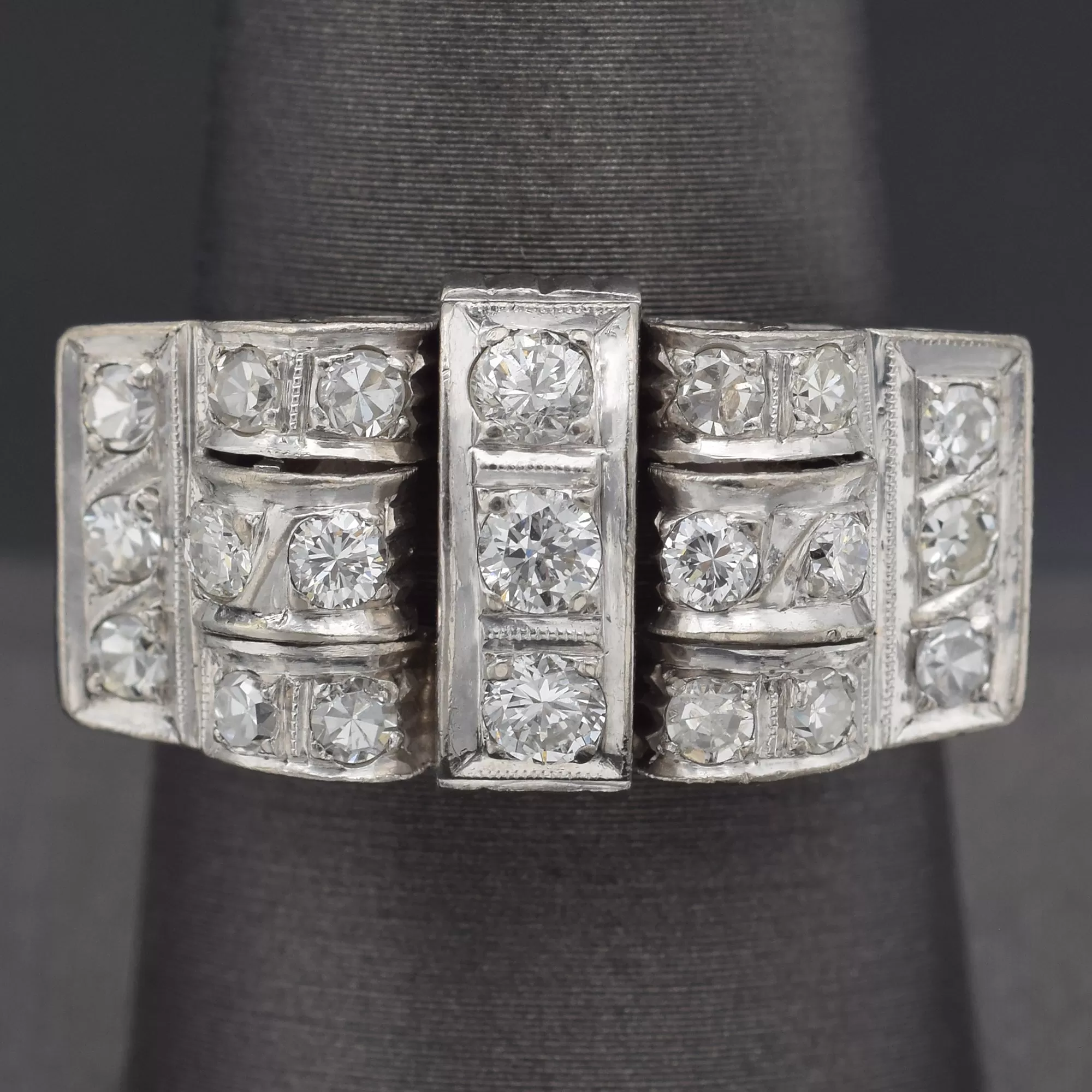 Antique Art Deco 14K White Gold 1.13 TCW Diamond Band Ring