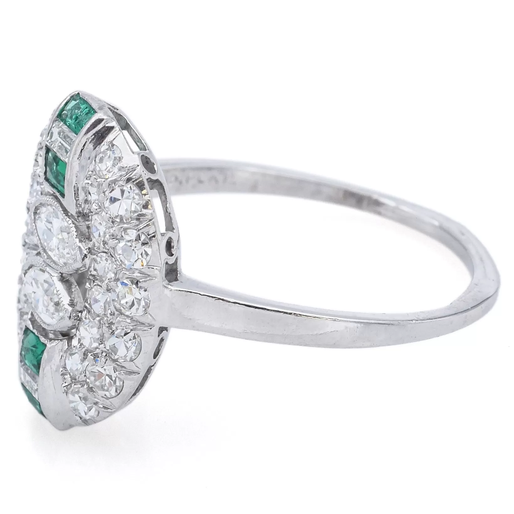 Antique Art Deco Platinum 0.98 TCW Diamond & Green Paste Cocktail Ring Size 7.25