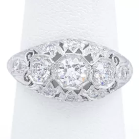 Antique Art Deco Platinum 1.12 TCW Diamond Ring Size 7