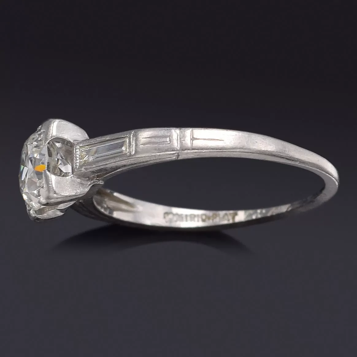 Antique Platinum 0.79 TCW Diamond Art Deco Three-Stone Band Ring