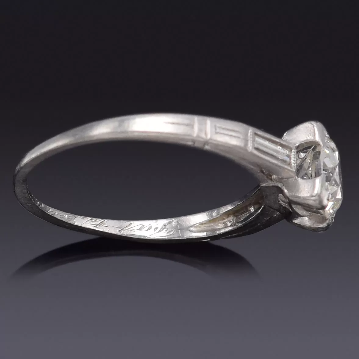 Antique Platinum 0.79 TCW Diamond Art Deco Three-Stone Band Ring